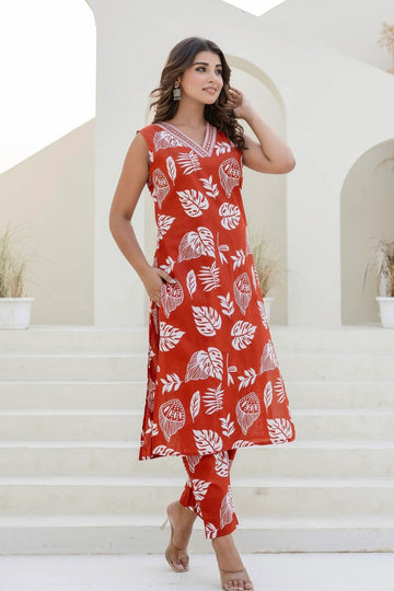 Rust Straight Kurta with Trousers Coord Set