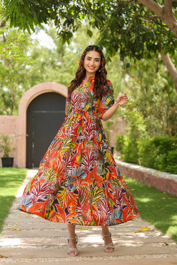 Women Printed Pure Cotton Fit & Flared Ethnic Dress