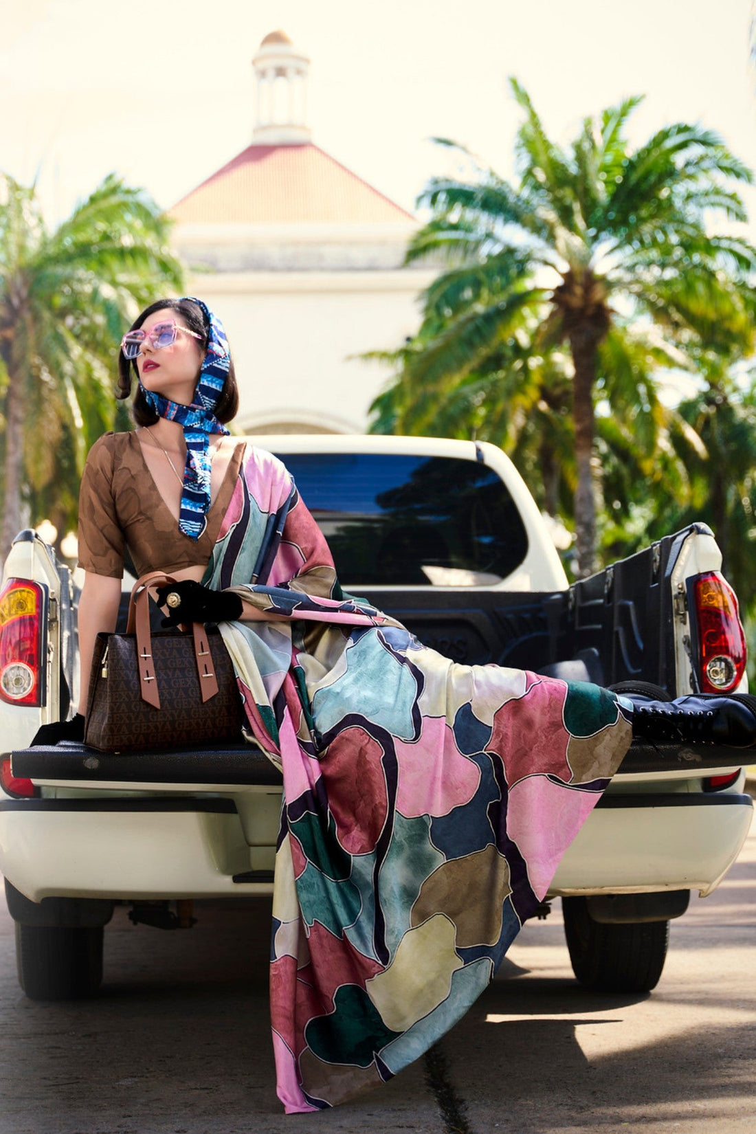 Multicolor Digital Printed Pure Satin Saree For Women