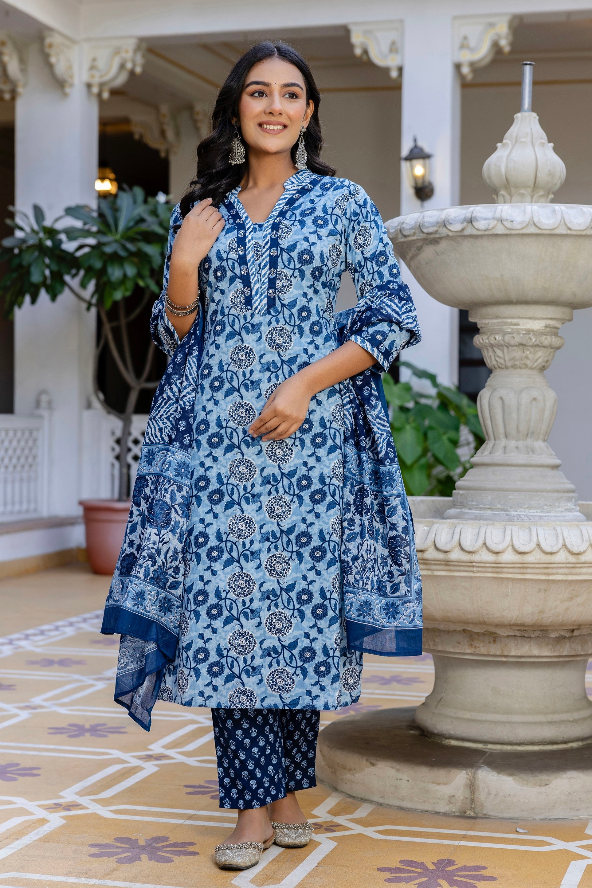 Indigo Blue Cotton Kurta Set for Women