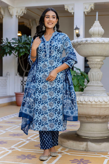 Indigo Blue Cotton Kurta Set for Women