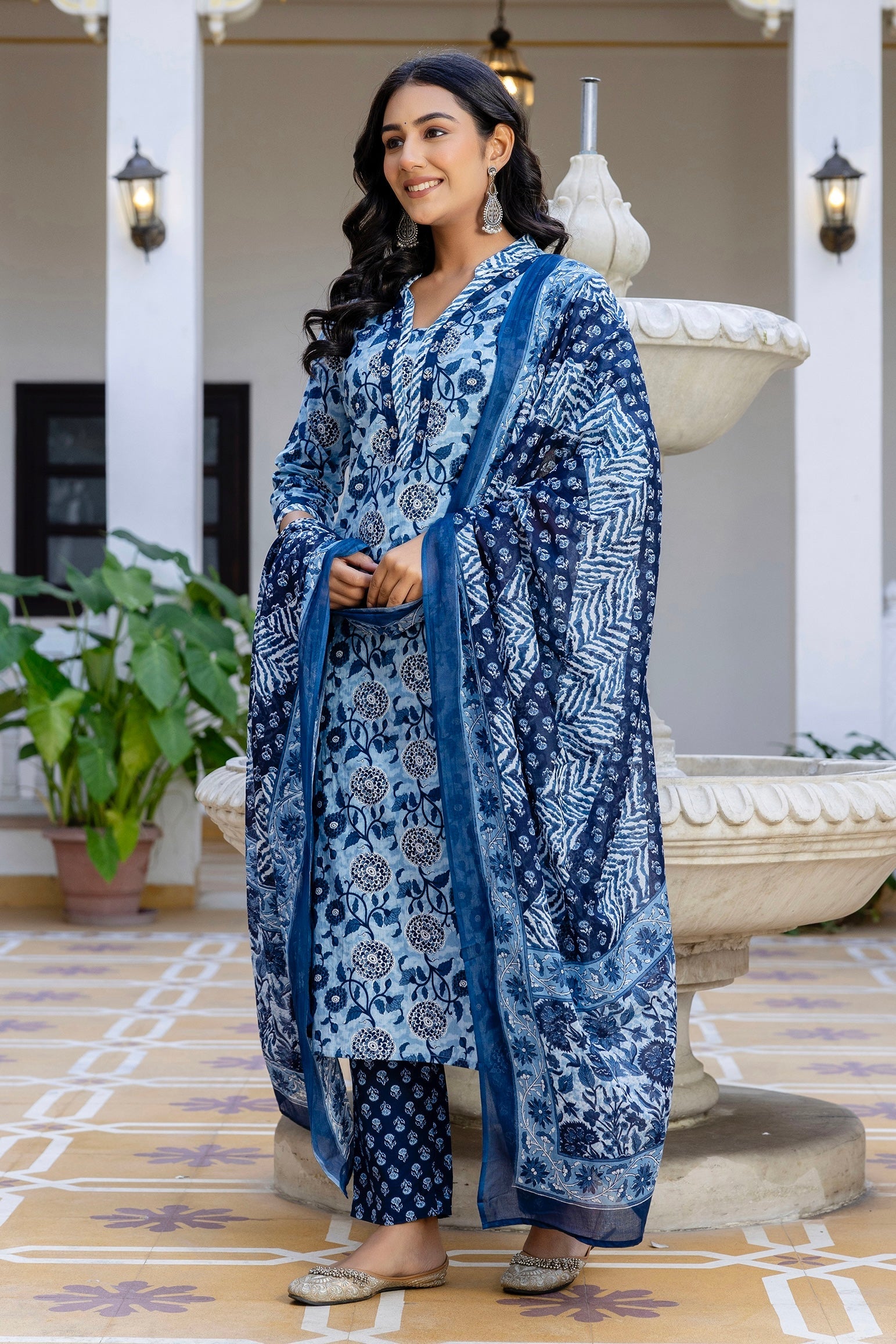 Indigo Blue Cotton Kurta Set for Women