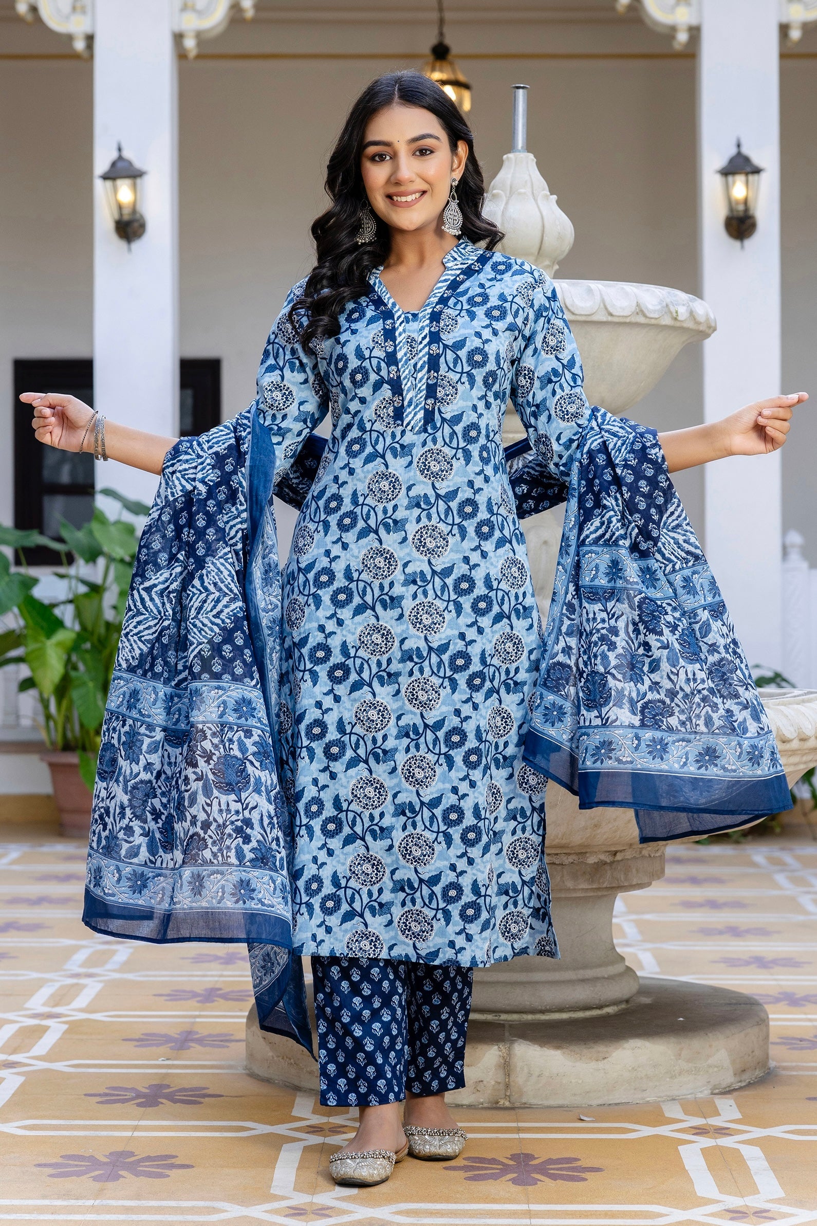 Indigo Blue Cotton Kurta Set for Women