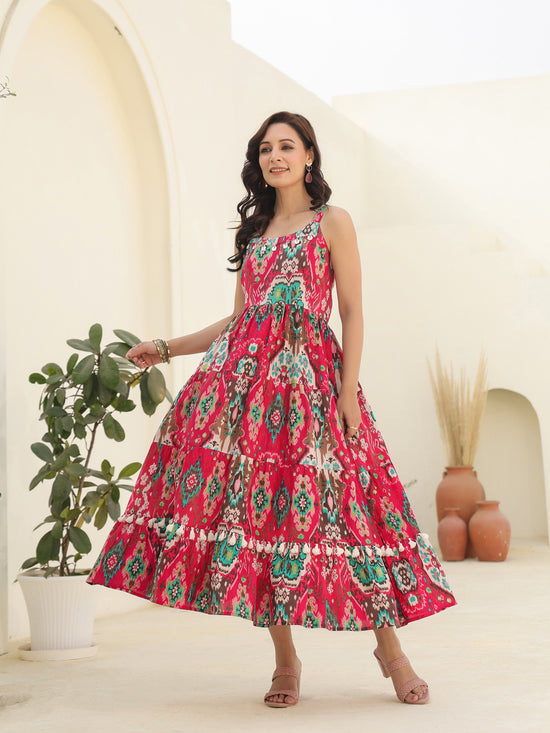 Women Pink Printed Pure Cotton Ethnic Dress