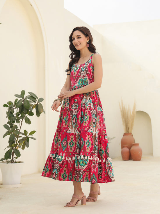 Women Pink Printed Pure Cotton Ethnic Dress