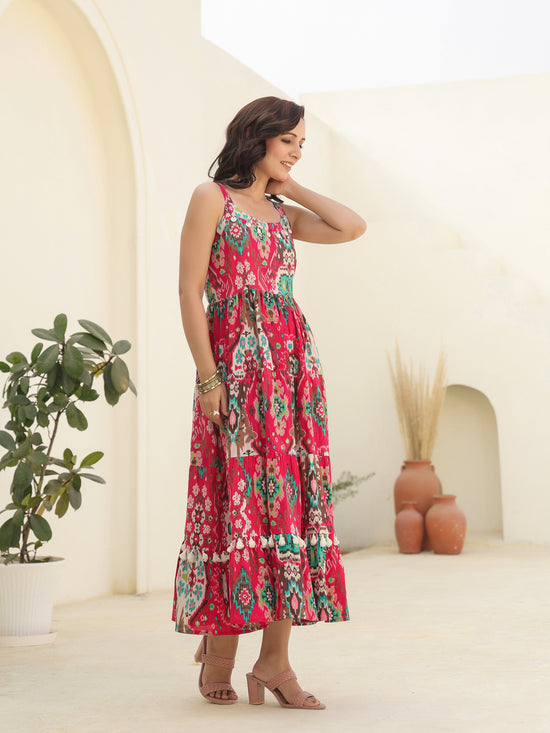 Women Pink Printed Pure Cotton Ethnic Dress