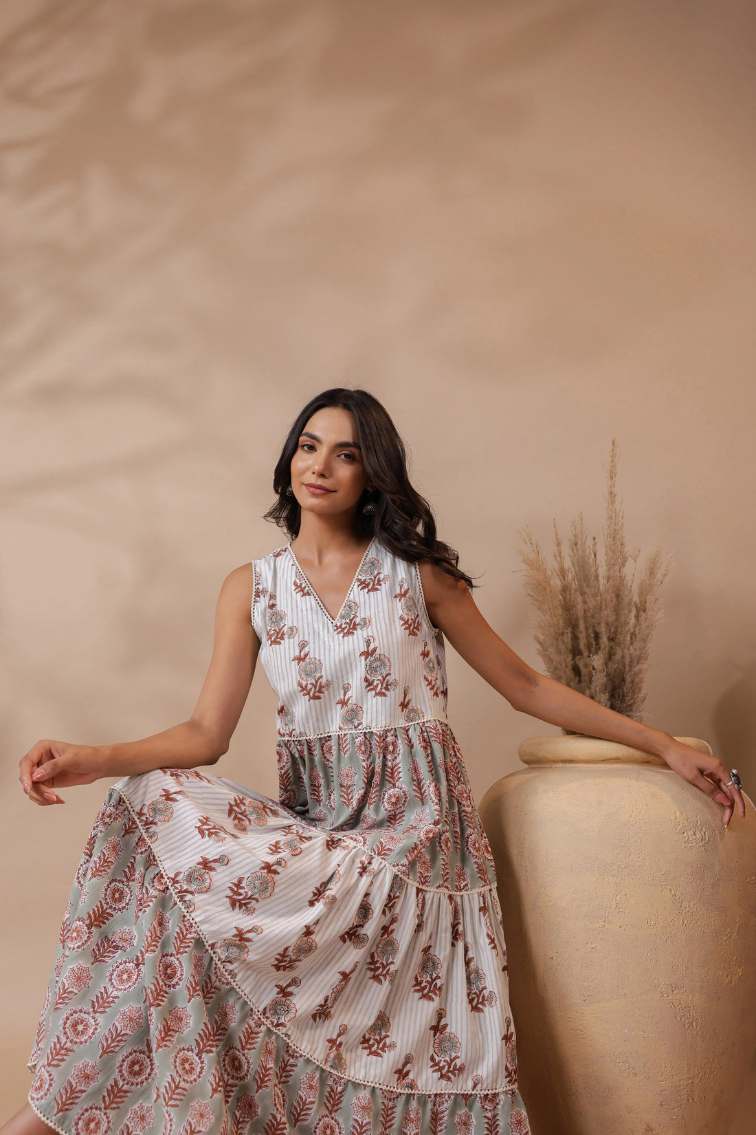 V-neck Handblock Printed Dress