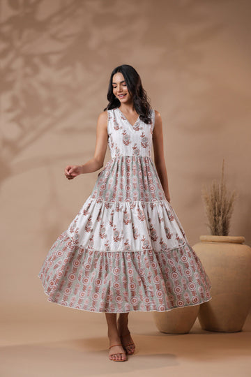 V-neck Handblock Printed Dress