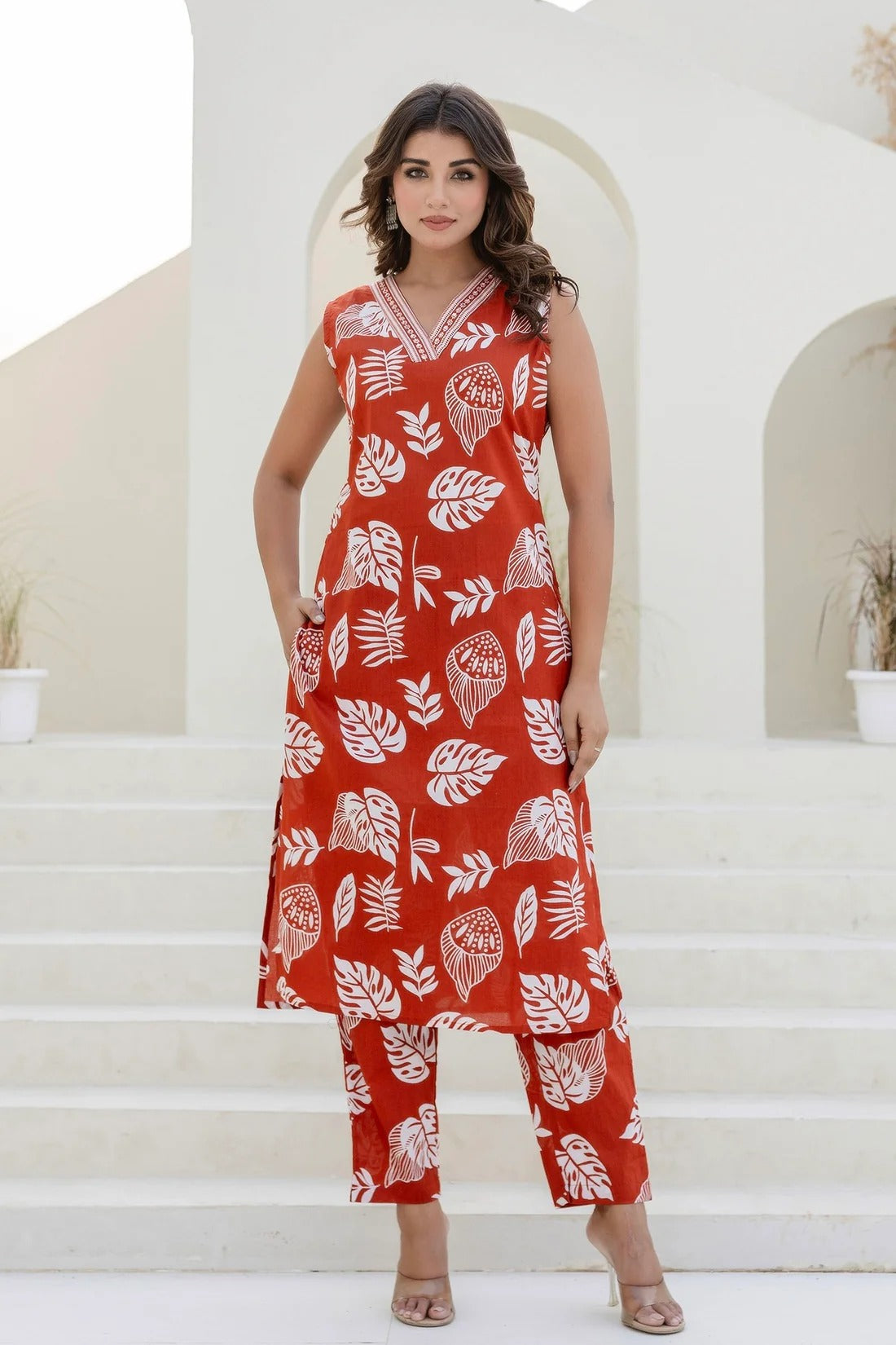 Rust Straight Kurta with Trousers Coord Set