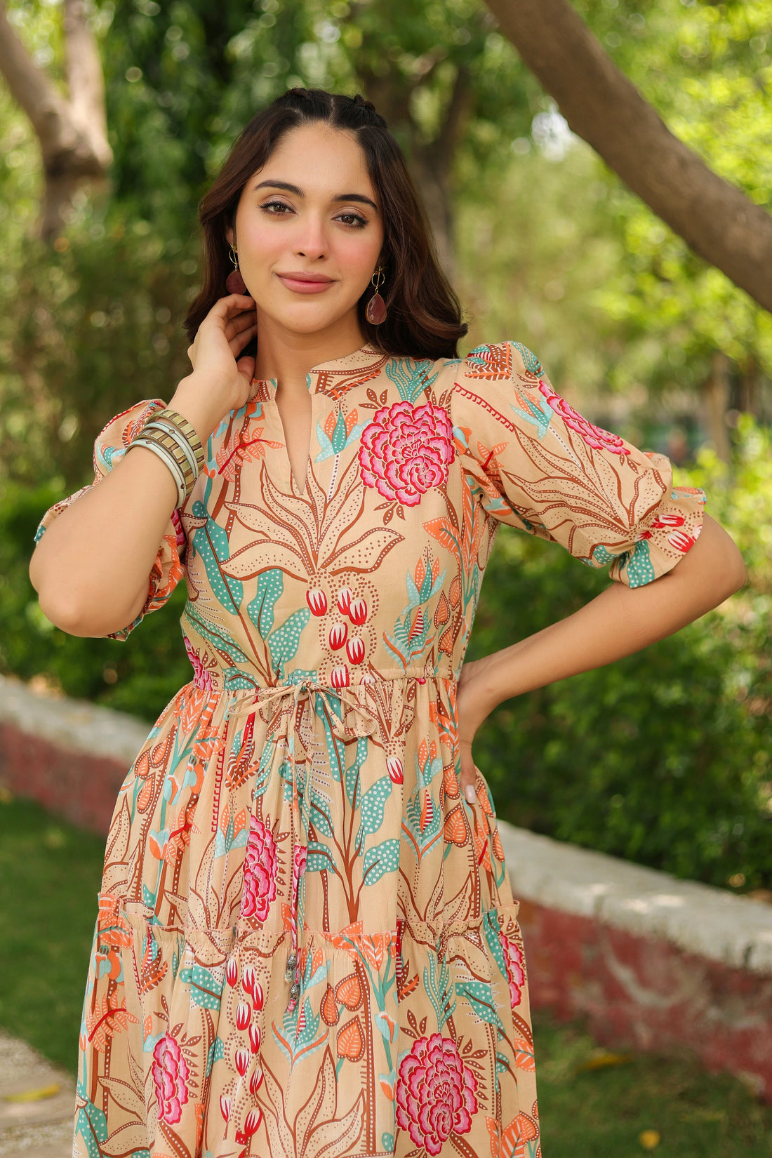 Women Floral Printed Puff Sleeve Fit & Flare Dress