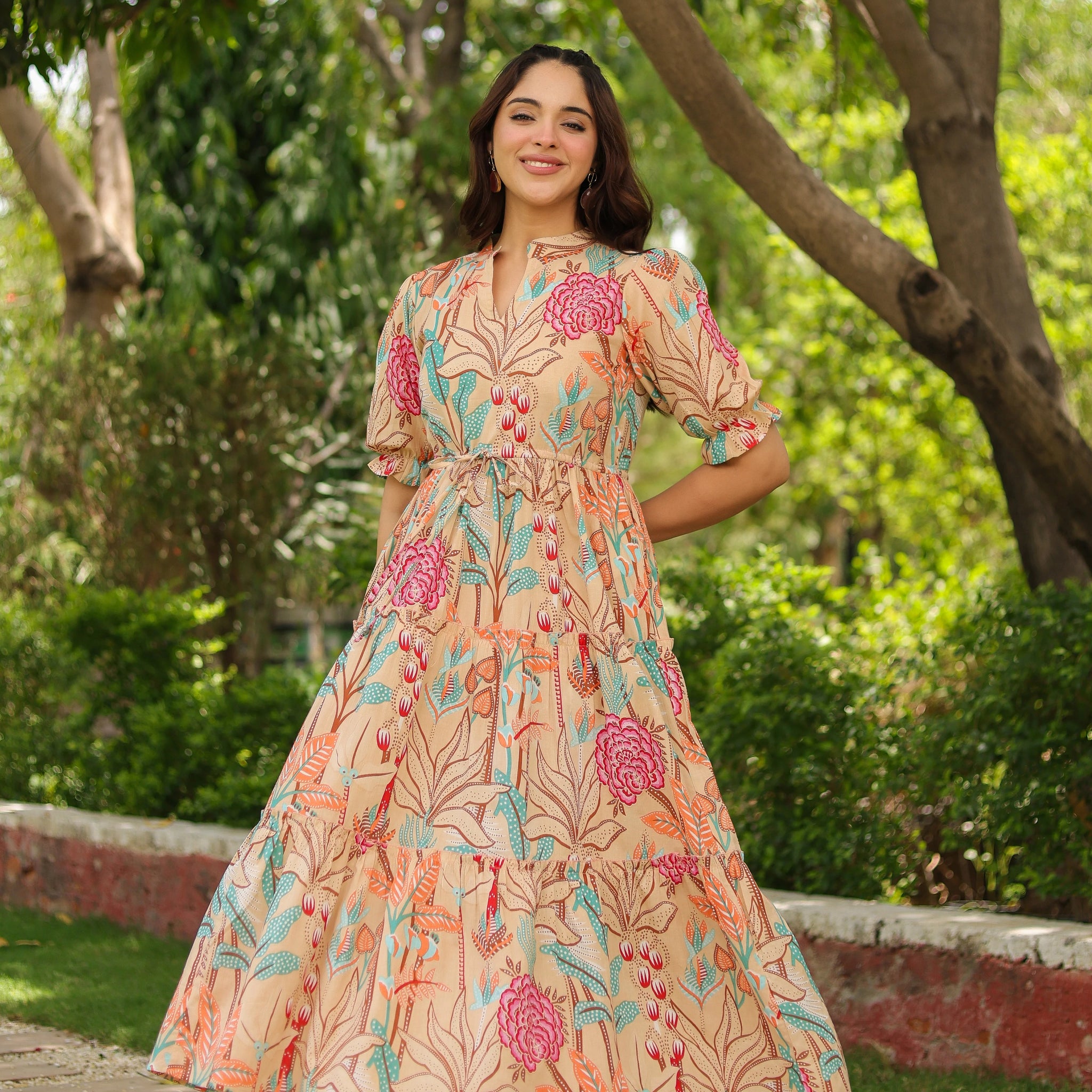 Women Floral Printed Puff Sleeve Fit & Flare Dress