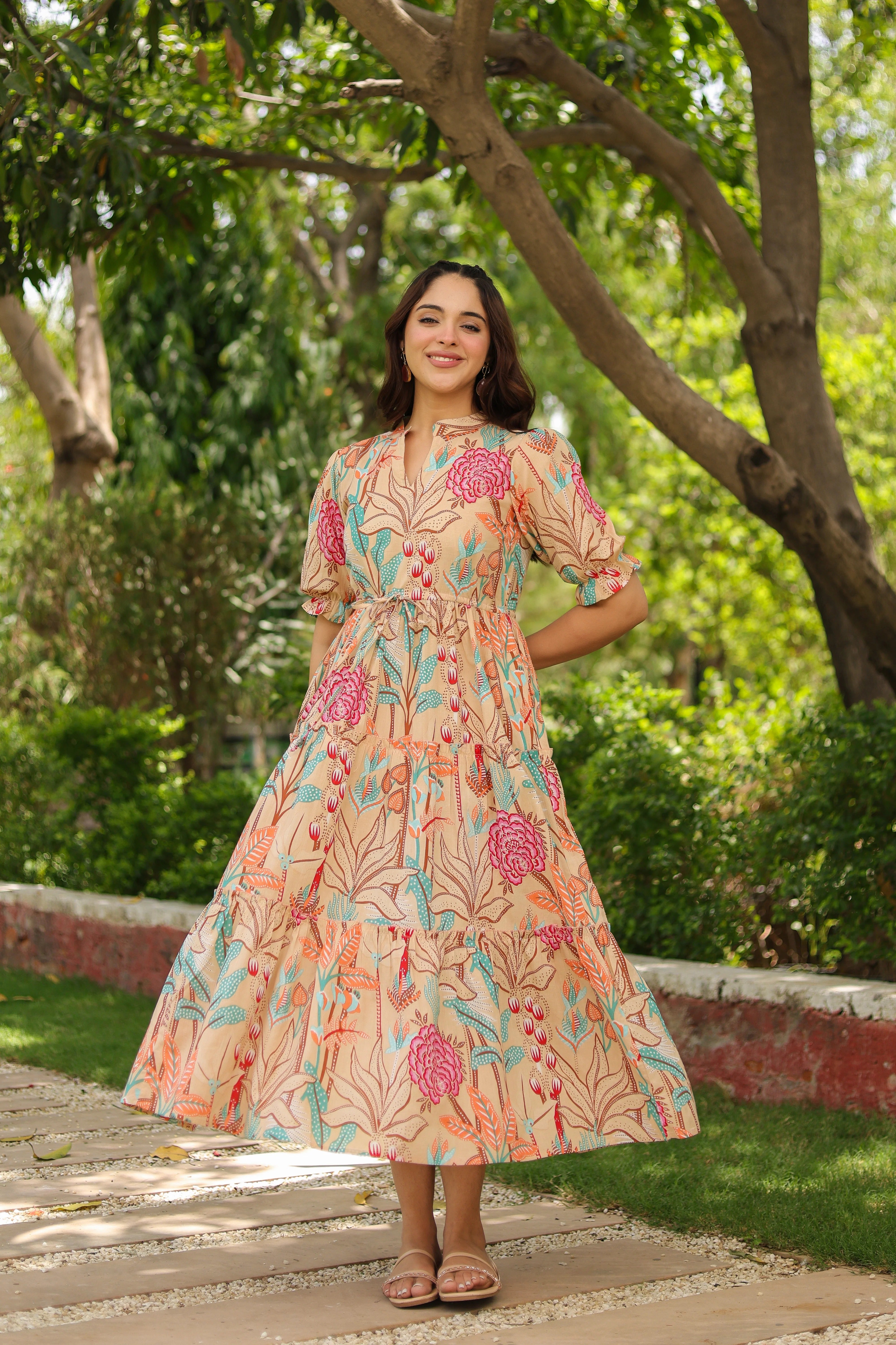 Women Floral Printed Puff Sleeve Fit & Flare Dress