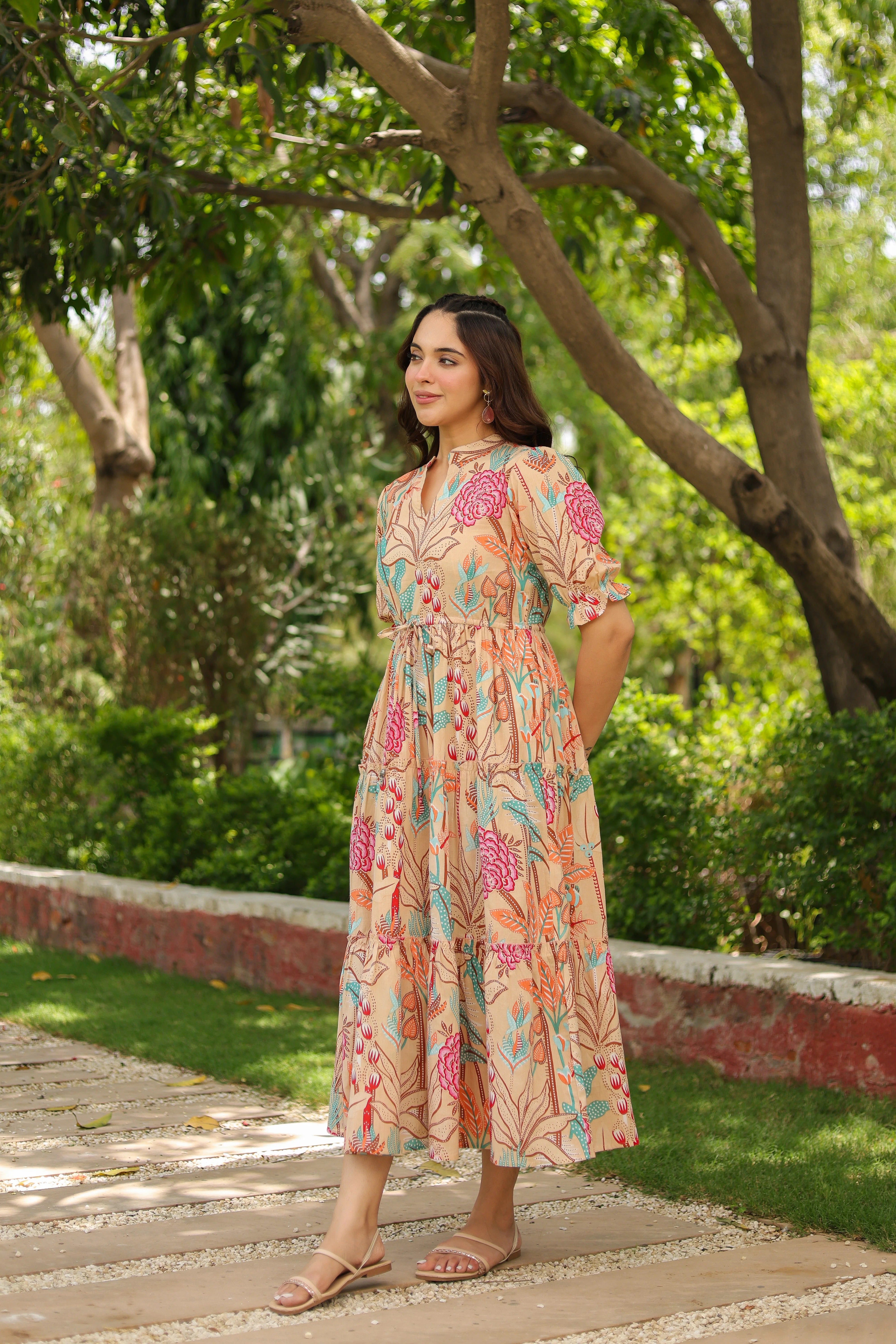 Women Floral Printed Puff Sleeve Fit & Flare Dress
