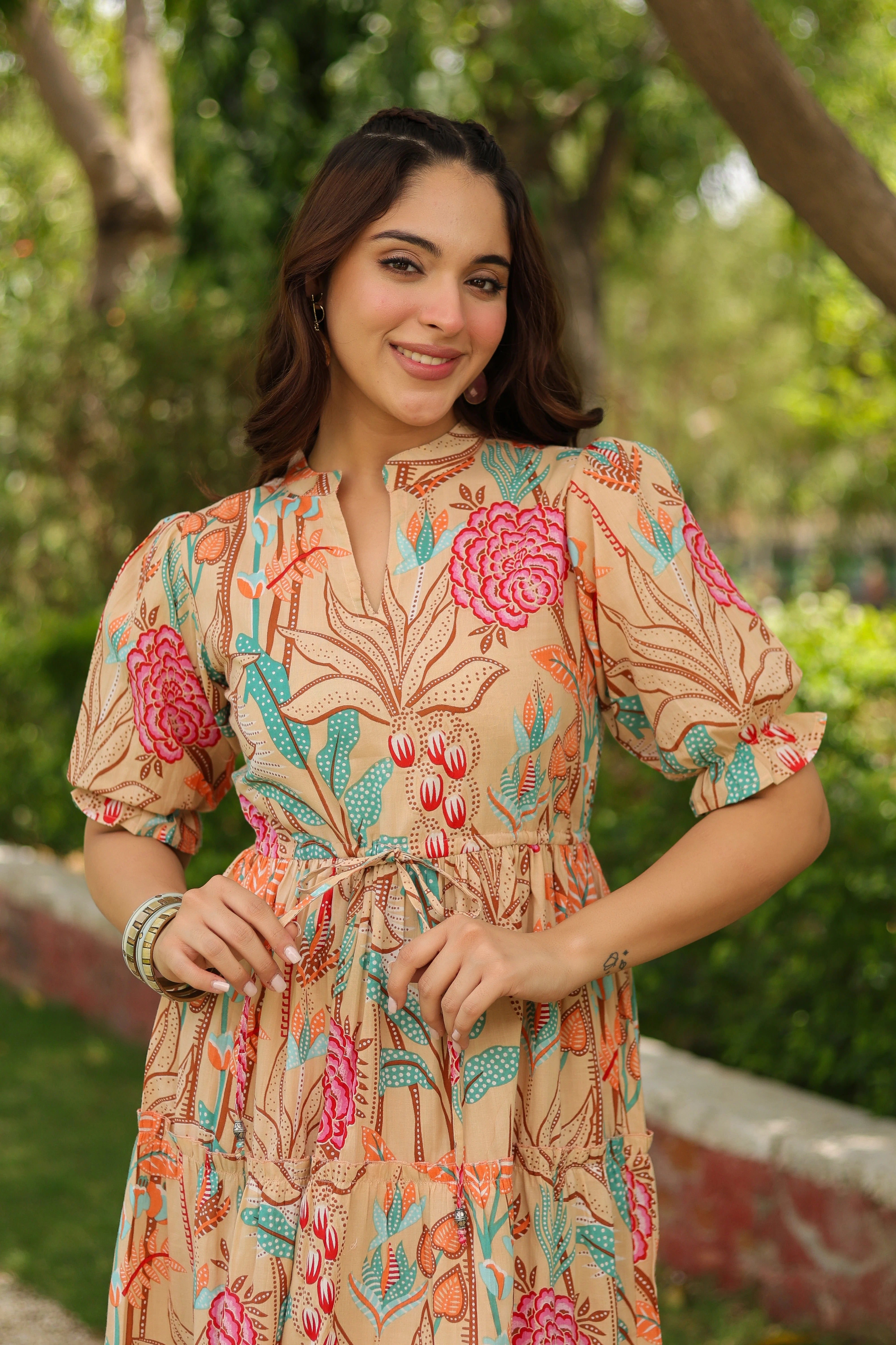 Women Floral Printed Puff Sleeve Fit & Flare Dress