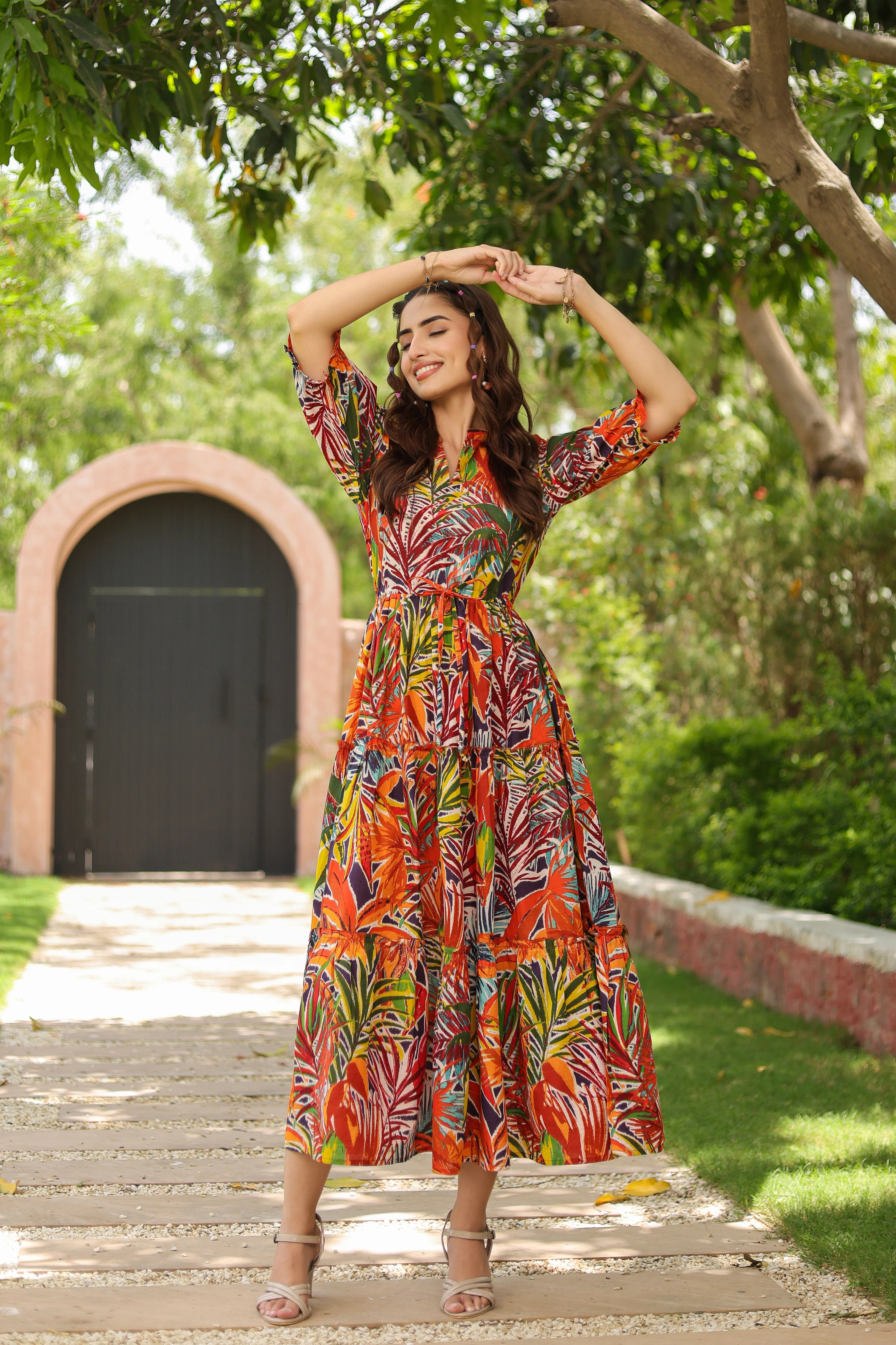 Women Printed Pure Cotton Fit & Flared Ethnic Dress