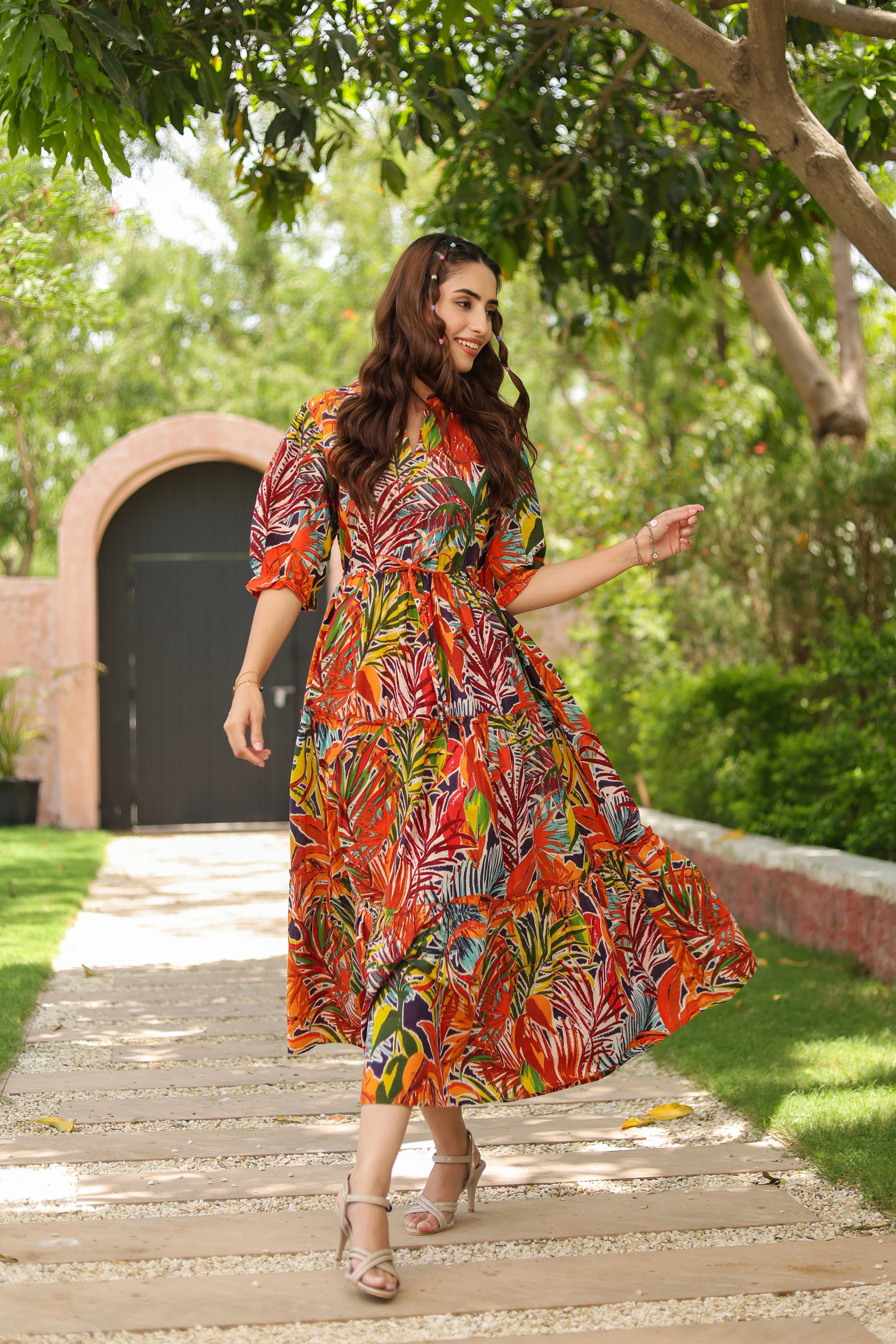 Women Printed Pure Cotton Fit & Flared Ethnic Dress