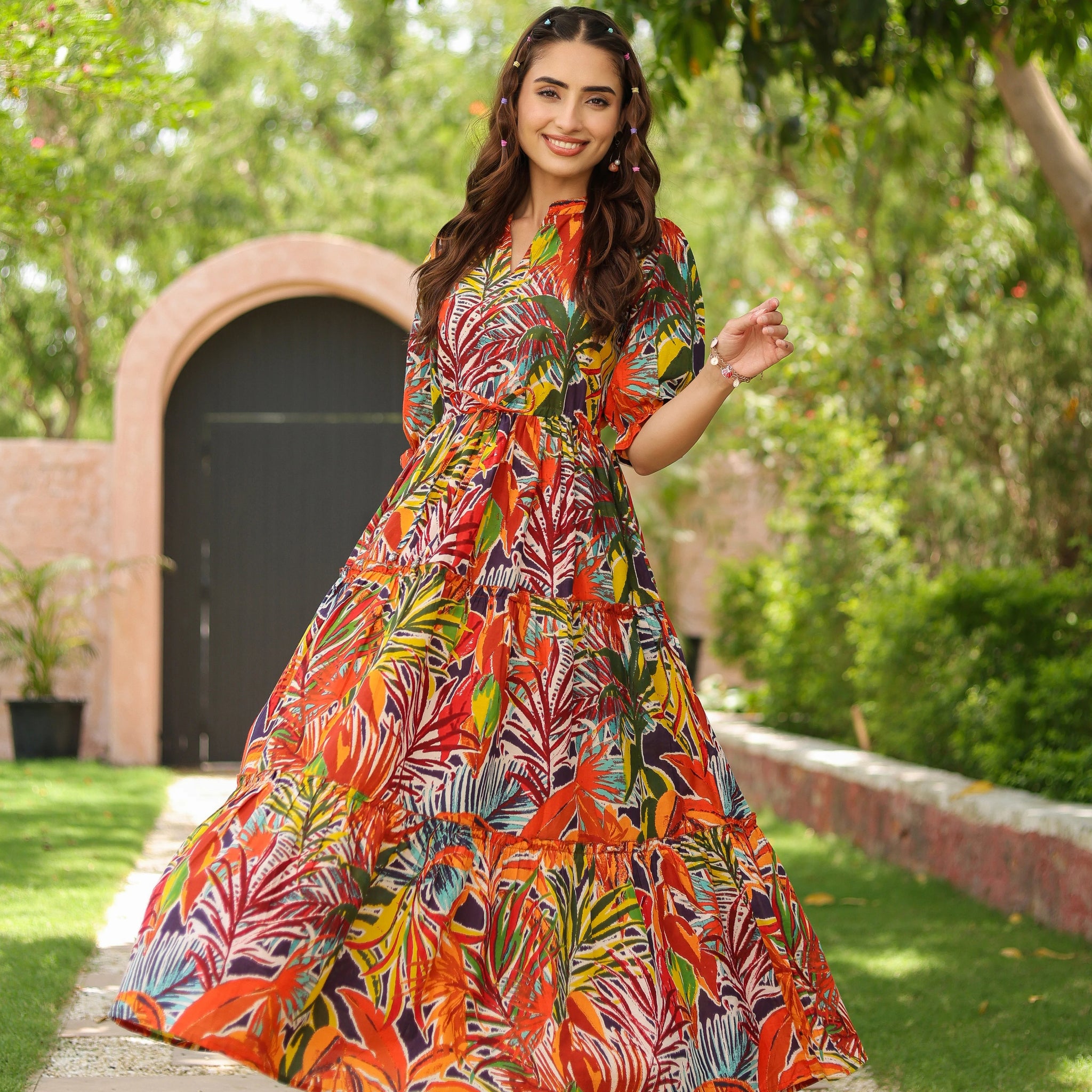 Women Printed Pure Cotton Fit & Flared Ethnic Dress