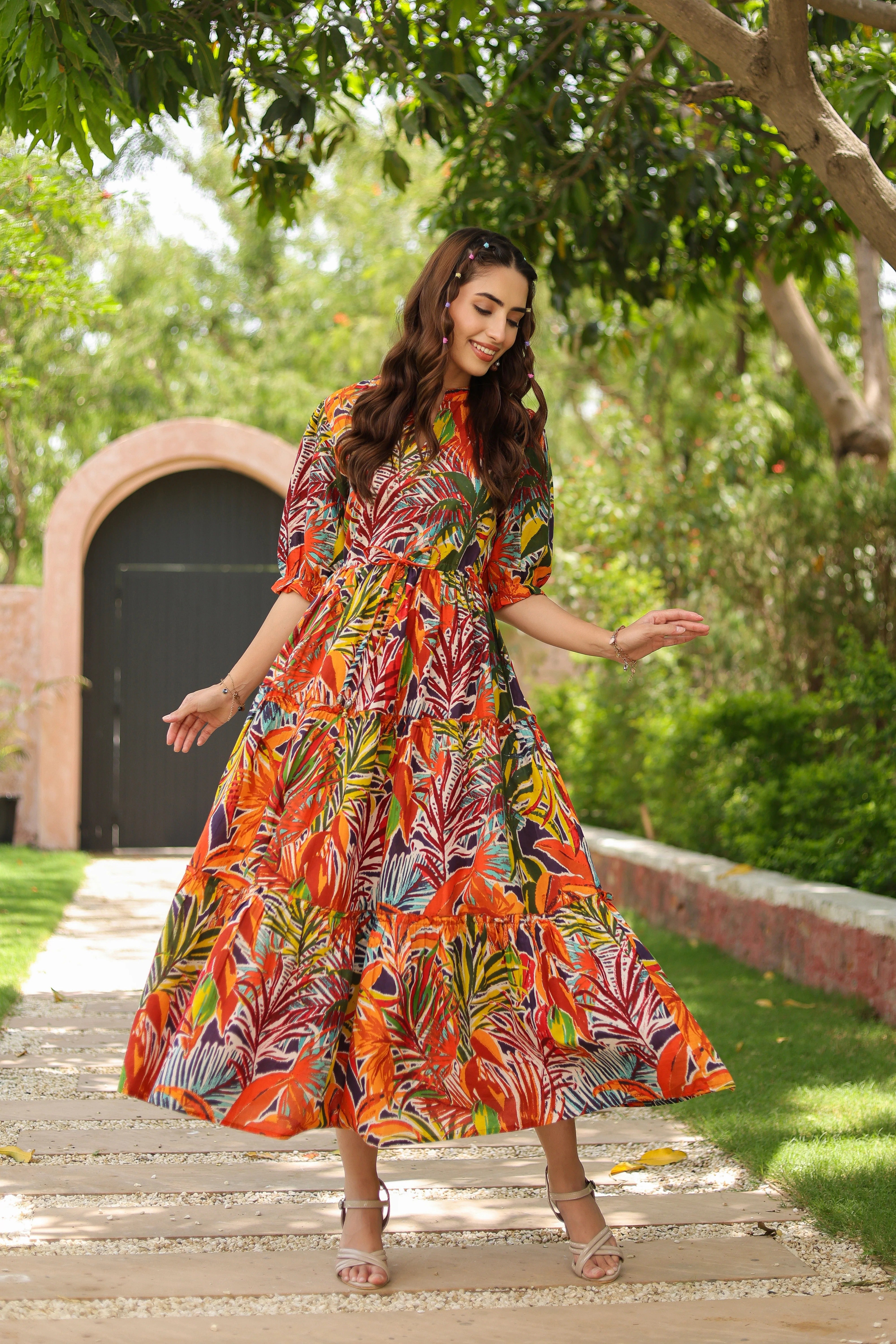 Women Printed Pure Cotton Fit & Flared Ethnic Dress