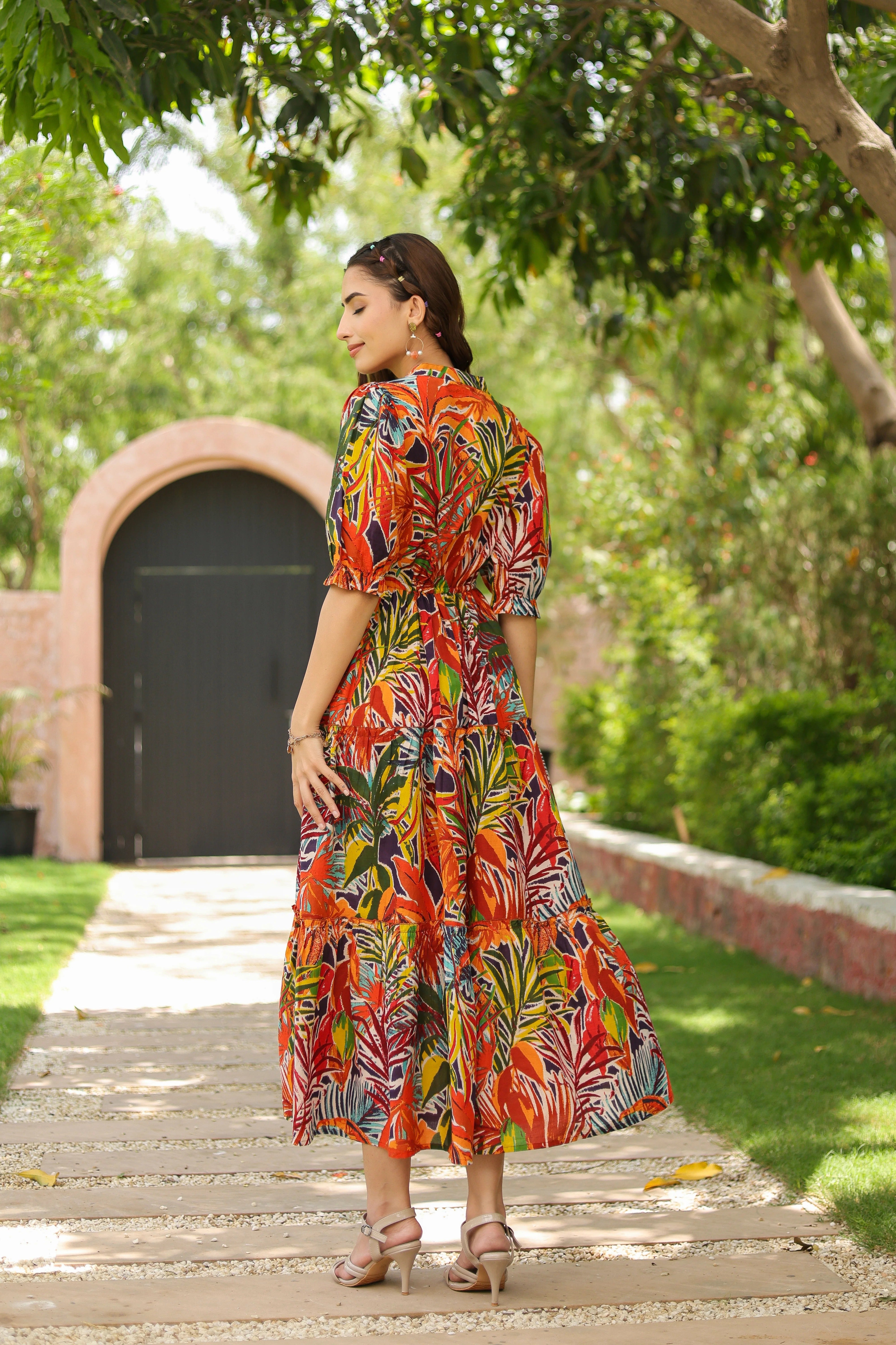 Women Printed Pure Cotton Fit & Flared Ethnic Dress