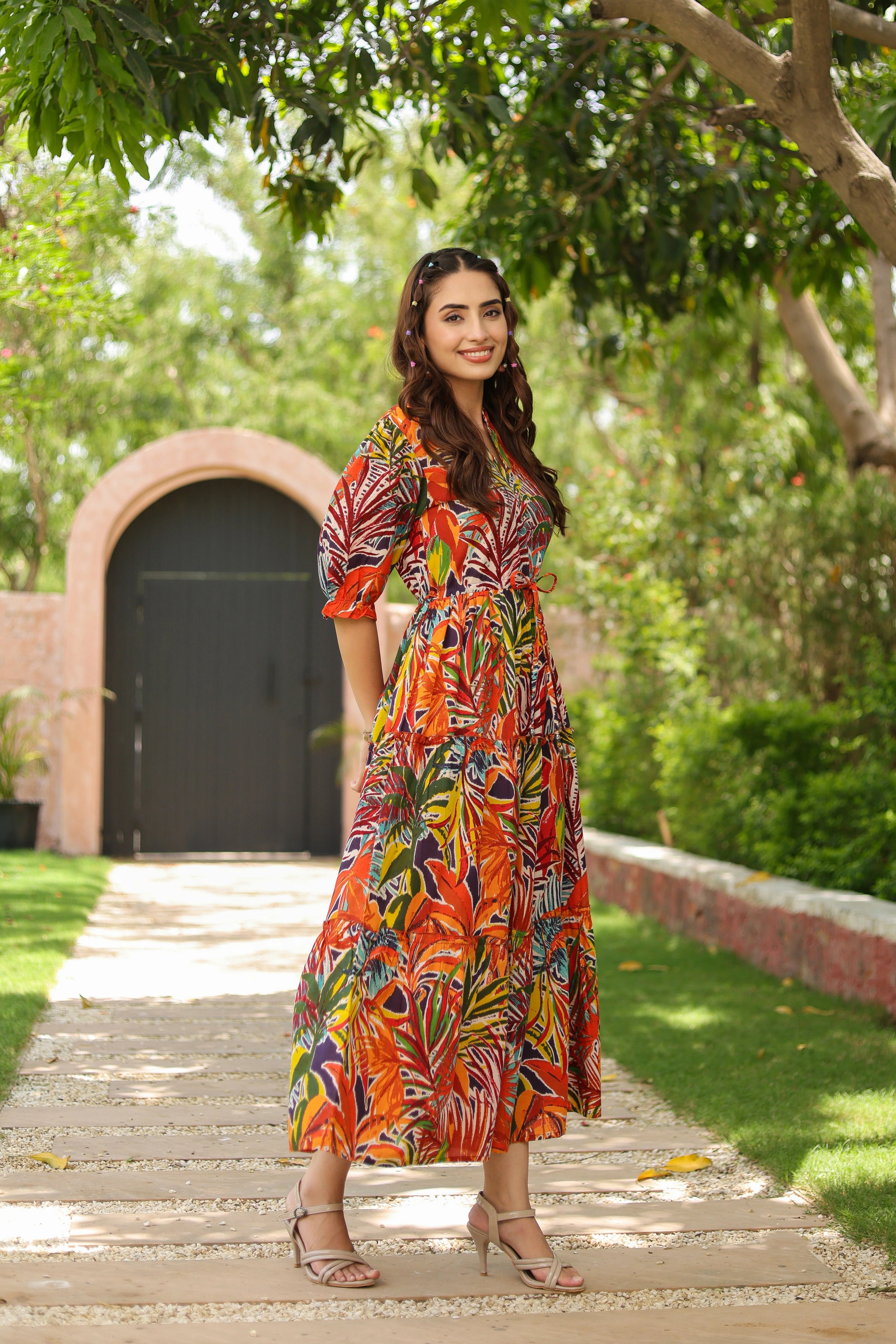 Women Printed Pure Cotton Fit & Flared Ethnic Dress