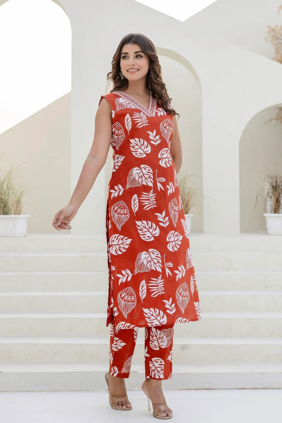 Rust Straight Kurta with Trousers Coord Set